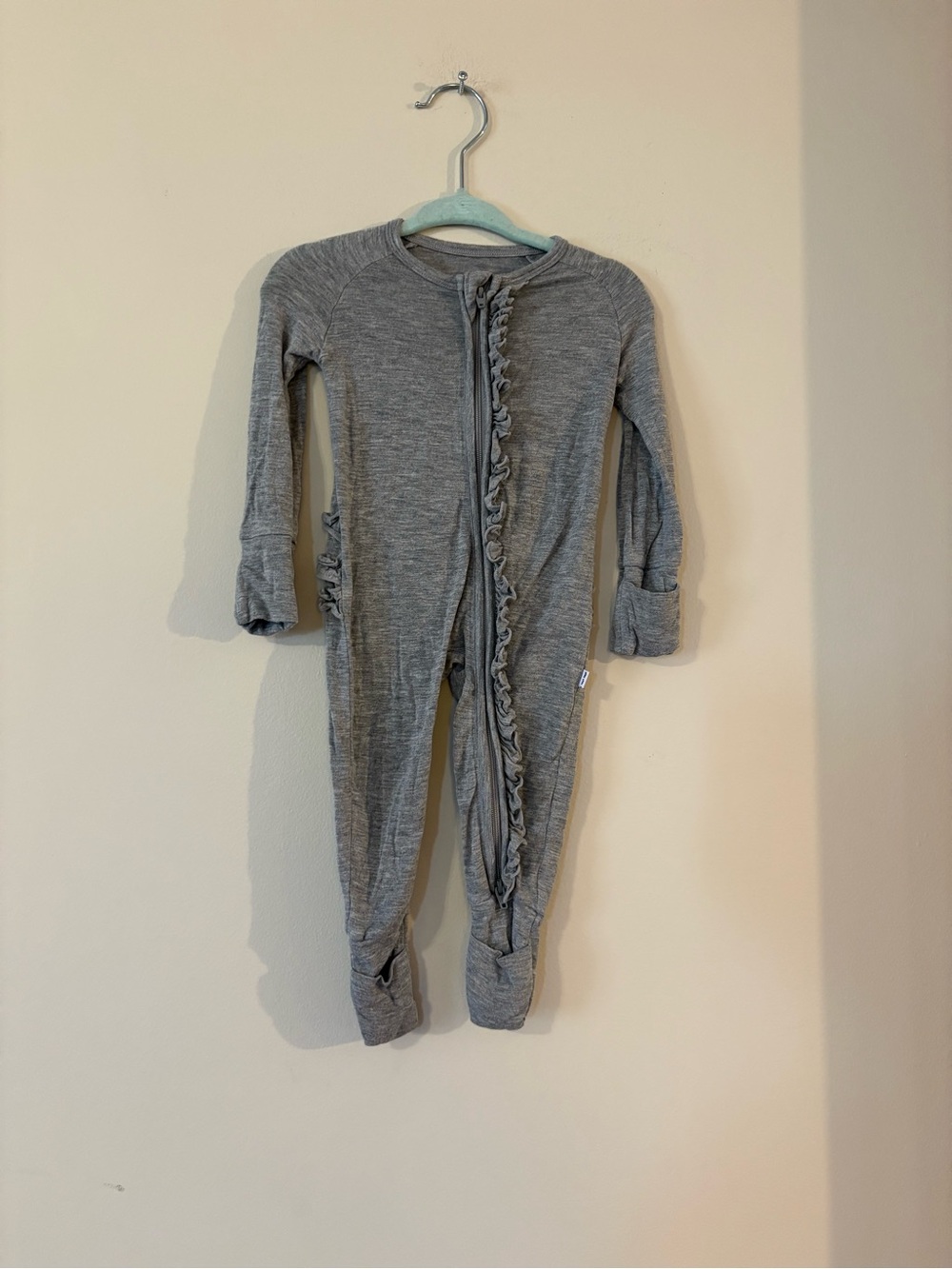 Little Sleepies Heather Gray Ruffle Front Footie 0-3M